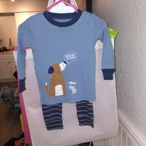 Carter's Navy Blue Pajama Top & Striped Pants Matching Set GUC 12 Months
